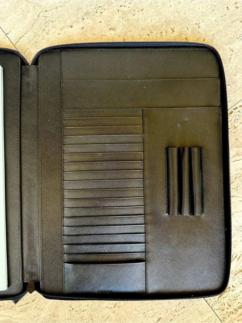 Prada Saffiano Black Leather Zip-around Document Holder in Pristine Condition